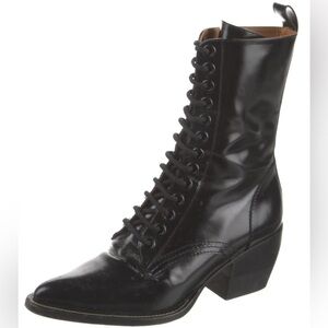 Chloè Leather Combat Boots Black Lace-Up